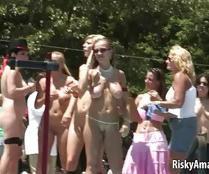 Naughty amateur sluts dancing naked outside