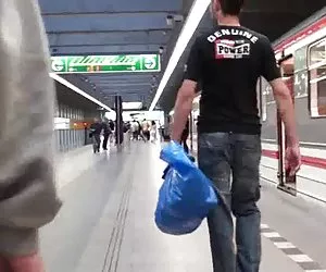 Risky public threesome in a SUBWAY. COOL!!