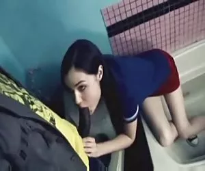 Hairy Skinny White Girl Sucks Gags on and Fucks a Huge BBC