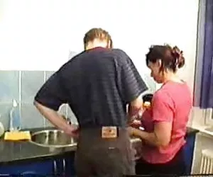 Mom fucks BF in the Kitchen