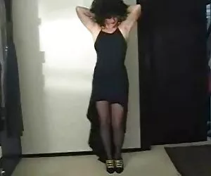 Nylon mom strips for old guy then jerks him off